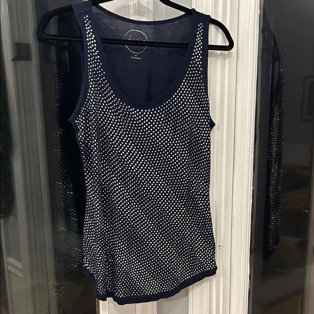 INC International Concepts Dark Blue Tank with Metallic Accents